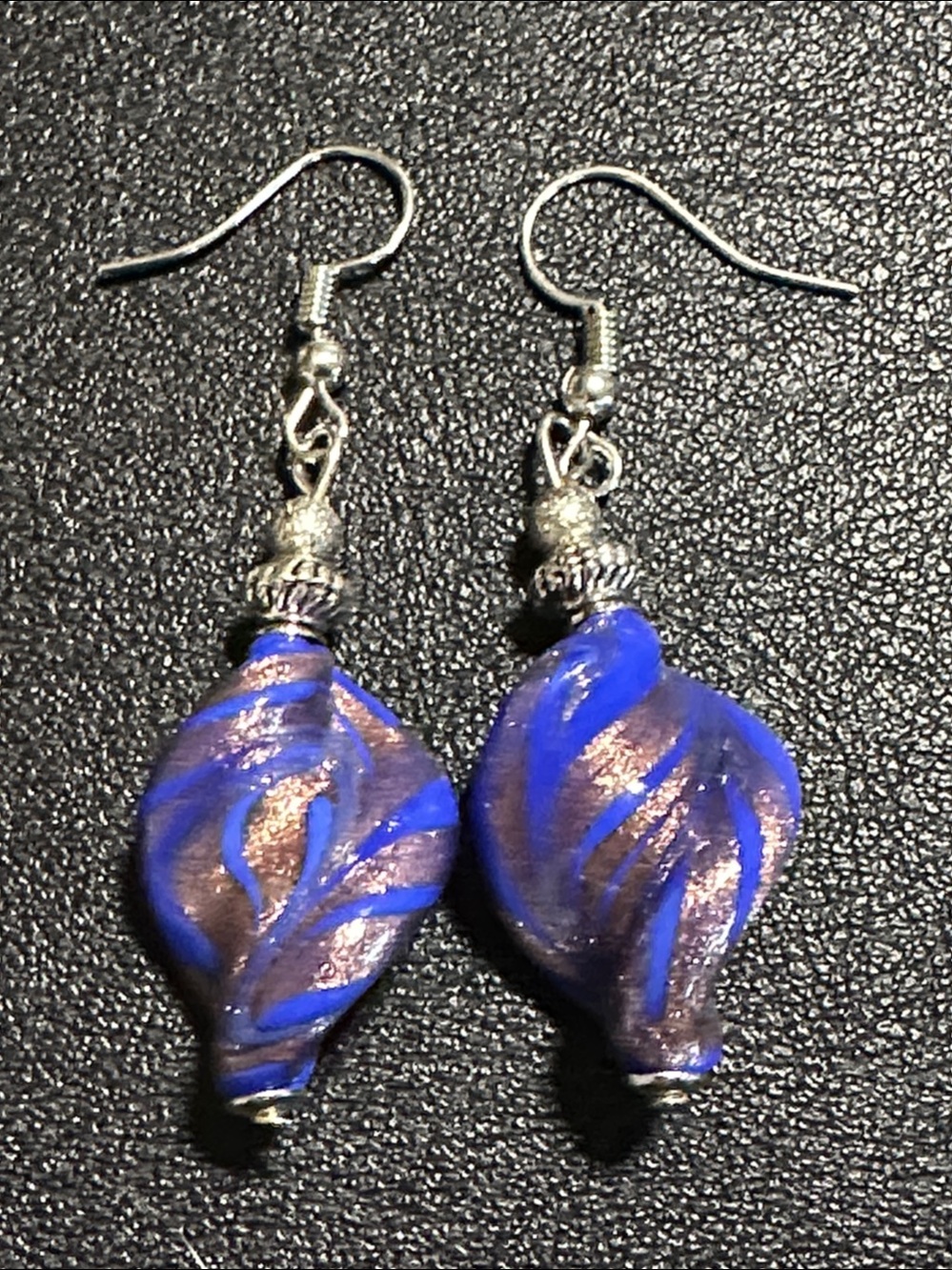 Purple Artisan Glass Twist Wire Back Drop Earrings